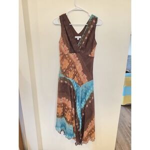Boho Patchwork Midi Dress Size 10 Fairy Grunge Floral Goblin Asymmetrical Y2K